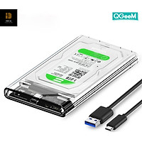 Hộp đựng ổ cứng HDD/SSD 2.5" QGeeM Gen2|cổng USB C/3.1, Type C to SATA|SATA I II III, PS4 hỗ trợ UASP tốc độ cao 6Gbps kèm cáp Type C to USB A-Hàng Chính Hãng