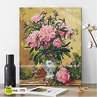 Tranh tô màu 40x50cm có khung Lọ hoa cổ hồng nhạt T170