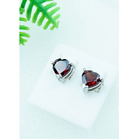 Bông tai đá Garnet đỏ 7mm hình trái tim