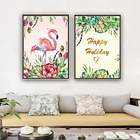 Tranh Tráng Gương Pha Lê Treo Tường Hiện Đại _ Tranh Đôi Chim Hạc Và Cây lá Đẹp