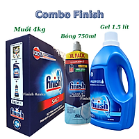 Combo rửa bát Finish: Gel Classic chai 1,5 lít, Bóng chai 750ml, Muối hộp 4kg, - Chính Hãng.
