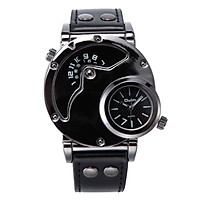 Oulm Watch Two Time Zone Man Quartz Watches Brand Luxury Leather Strap Sport Wristwatch With Two Movement Male Clock
