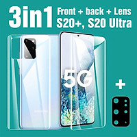 Bộ dán cường lực dẻo full tràn cho Samsung S20 Ultra, S20 Plus, S20 gồm mặt trước mặt sau và kính camera