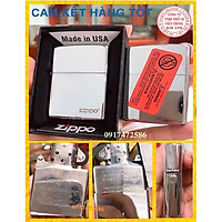 Bật Lửa, hộp quẹt Zippo Màu Trắng Bạc Loại Trơn Bóng Logo - Có Tem đỏ