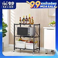 Kệ đa năng gấp gọn 3/4/5 tầng bằng Thép Carbon không gỉ Vando chính hãng - Kệ để lò vi sóng có bánh xe, kệ sách trang trí phòng khách, phòng ngủ
