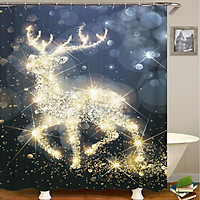 Waterproof Fabric Christmas Reindeer Bathroom Shower Curtain Panel Sheer