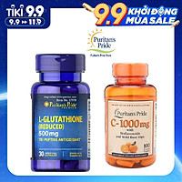 Combo viên uống trắng da L-Glutathione 500mg (30 viên) và vitamin C 1000mg (100 viên nhộng)
