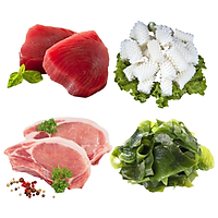 Combo 58: 500gram Cá ngừ cắt lát + 500gram Mực cắt hoa + 1kg Cốt lết heo cắt lát + 300gram Rong biển tươi