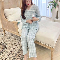 Bộ bầu dài tay có khóa ti cho con bú siêu xinh kẻ sọc mặc bầu và sau sinh