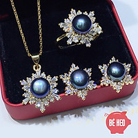 Bộ trang sức ngọc trai nuôi nước ngọt hoa tuyết 3 món cao cấp - Trang sức Bé Heo BHB178