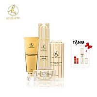 Bộ 4 Sản Phẩm Trẻ Hóa Da Nâng Cao Gold Vip KN Beauty: Sữa Rửa Mặt 100g + Tẩy Tế Bào Chết 50g + Ampoule 30ml + Kem Dưỡng 30g (Tặng Son Kem Lì KN Beauty)
