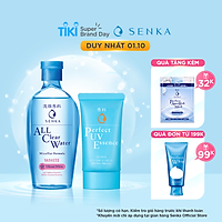 Bộ sản phẩm Kem chống nắng dạng tinh chất Senka Perfect UV Essence 50g và Nước tẩy trang sạch thoáng, dưỡng trắng Micellar Formula White 230ml