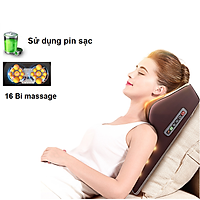 Gối Massage Hồng Ngoại 16 Bi Bản Nâng Cấp, Mát Xa Vai, Cổ, Gáy, Cột Sống Lưng Đa Năng - Pin Sạc An Toàn + Bọc Da Cao Cấp
