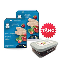 Combo 2 Hộp Bánh Gạo Gerber Vị Dâu Táo Cải Bó Xôi + Tặng Hộp Lưu Trữ Thức Ăn