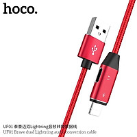 Cáp Sạc Nhanh Dây Dù Hoco UF01 2 in 1 Cho Iphone Kiêm Jack Cắm Tay Nghe Lighning - Vừa Nghe Nhạc Vừa Sạc Pin - Hàng Nhập Khẩu