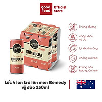 Lốc 4 lon trà Kombucha vị đào Remedy Peach 250ml