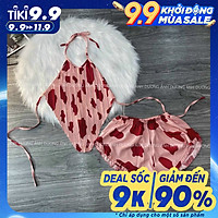 Đồ ngủ sexy cổ yếm cột dây hoạ tiết bò sữa vải lụa 4 màu, đồ ngủ nữ mặc nhà Ánh Dương Clothing