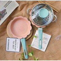 Bộ Nồi Chảo Nấu Đồ Ăn Dặm Cho Bé Kèm Xửng Hấp, Dụng Cụ Nấu Đồ Ăn Dặm Chống Dính cao cấp