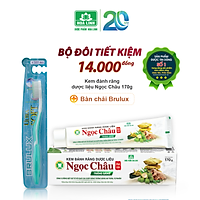 {MỚI} Combo Kem đánh răng dược liệu Ngọc Châu Trắng Sáng 170g + Bàn chải đánh răng Brulux (Tiết kiệm 14,000đ)