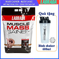 Thực phẩm hỗ trợ Tăng cân Tăng Cơ Muscle Mass Gainer 5.4 Kg của Labrada + Tặng kèm Bình lắc (Màu ngẫu nhiên) 600ml