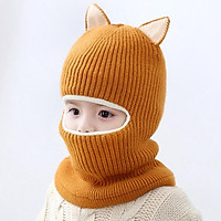 Cho Bé Mùa Đông Nón Bé Trai Gái Hood Khăn Mũ Cho Bé Tập Đi Trẻ Em Hoạt Hình Cáo Bông Coif Phối Áo Croptop Dệt Kim Cổ Ấm 1-5 Tuổi