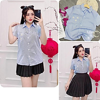 Áo sơ mi nữ, áo nữ thêu hoa cúc nhí sọc xanh đủ size S M L A-11
