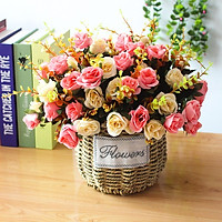 Hoa lụa, giỏ hoa giả để bàn trang trí phòng khách, bàn làm việc, kệ tủ phong cách mới Anzzar GH10