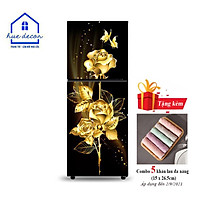 Decal Dán Tủ Lạnh - Máy Giặt 3D Siêu Đẹp Hoa Hồng Vàng Bề Mặt Tráng Bóng Namilate Chống Nước, Nấm Mốc Tuyệt Đối,Phù Hợp Với Mọi Không Gian