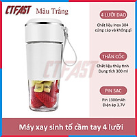 Máy xay sinh tố cầm tay mini, cốc xay sinh tố đa năng CTFAST - JUICER 01 (50W - 300ml) : Thiết kế cảm ứng tự động, cốc xay thủy tinh an toàn tuyệt đối khi sử dụng, pin sạc 1500 mAh - Hàng chính hãng