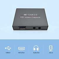 Thẻ ghi video trò chơi 4K HD Thiết bị ghi 1080P 60FPS USB3.0 có cổng ra âm thanh MIC IN Đầu ra bằng kim loại