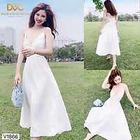 Đầm thiết kế dáng xòe hai dây nhấn nơ lưng duyên dáng V1866 Mydu Design - Kèm ảnh thật trải sàn
