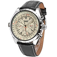 Men's Automatic Mechanical Watch with Leather Strap Fashion Wristwatch Calendar Date Display