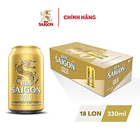 Thùng 18 Lon Bia Sài Gòn GOLD 330ml