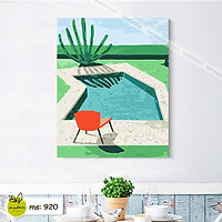Tranh tô màu 40x50cm có khung Bể bơi xanh T920
