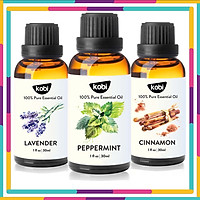 Combo 3 Tinh Dầu Kobi Nhập Khẩu Ấn Độ: Tinh Dầu Bạc Hà (30ml) + Tinh Dầu Oải Hương (30ml) + Tinh Dầu Vỏ Quế (30ml) - Tinh Dầu Thiên Nhiên Nguyên Chất, Giúp Giảm Stress, Làm Thơm Phòng