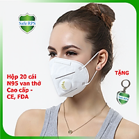 Hộp 20 cái Khẩu trang N95 Pro Mask, có van thở, kháng khuẩn, chống bụi siêu mịn PM2.5, màu trắng - ISO13485, CE, FDA - xuất khẩu Châu Âu , Mỹ ; Tặng móc treo khóa mica