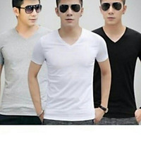 Bộ 3 ao thun nam body cổ tim ( Đen, trắng, xám )