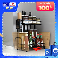 Kệ gia vị chữ E 3 tầng cao cấp VANDO bằng thép carbon chống gỉ, chống xước, kệ đựng chai lọ gia vị đa năng, kệ để đồ nhà bếp gọn gàng, sang trọng