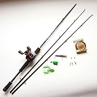 Bộ Cần Câu Lure máy ngang 2 ngọn + cước câu + 3 mồi câu lure + phụ kiện
