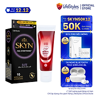 Combo Bao cao Su LifeStyles SKYN ELITE Non-latex Siêu Mỏng Cao Cấp 10 Bao + Gel Bôi Trơn LifeStyles Warm Lovin' 50ml