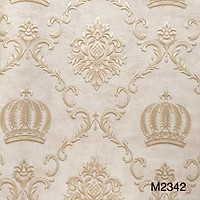 Combo 5 cuộn giấy dán tường phòng khách hoạ tiết vương miện cổ điển Châu Âu sang trọng