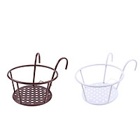 2xIron Art Hanging Baskets Flower Pot Holder Over The Rail Metal Fence Planters
