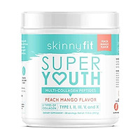 SkinnyFit Super Youth Collagen Powder Peach Mango, Types I, II, III, V and X, Joint & Bone Support, Glowing Hair, Skin, and Nails, 58 Servings
