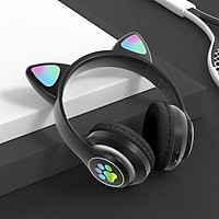 STN-28 Foldable Cat Ear BT 5.0 Headset with RGB Lighting Effect 40mm Driver Unit Support AUX Wired Connection/TF Card Playing/FM Mode
