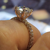 Nhẫn đính hôn hình tròn kim cương lấp lánh mạ vàng 14K QYP40086