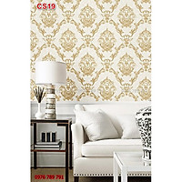 Giấy Dán Tường Hàn Quốc 3D Cổ Điển Châu Âu Cho Phòng Khách,Phòng Ngủ, Lụa Không Keo, Khổ 1.06m Màu Vàng, Trắng, Nâu