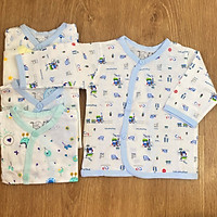 Set 5 áo sơ sinh cotton tay dài cài nút xéo họa tiết J-Tomtom Baby cho bé trai, bé gái