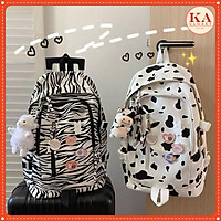 Ba lô bò vằn KA Close chất vải Canvas dầy mềm, 2 kiểu loang vằn, loang bò, đi học, đi chơi siêu hot