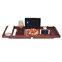 Bathtub Caddy Tray Bamboo Spa Bathtub Caddy Organizer Book Wine Holder Nonslip Bottom Extendable Sides