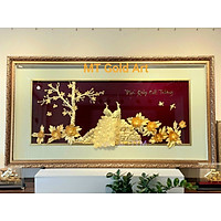 Tranh Đôi Chim công và Hoa mẫu đơn (50x150cm) MT Gold Art- Hàng chính hãng, trang trí nhà cửa, quà tặng dành cho sếp, đối tác, khách hàng